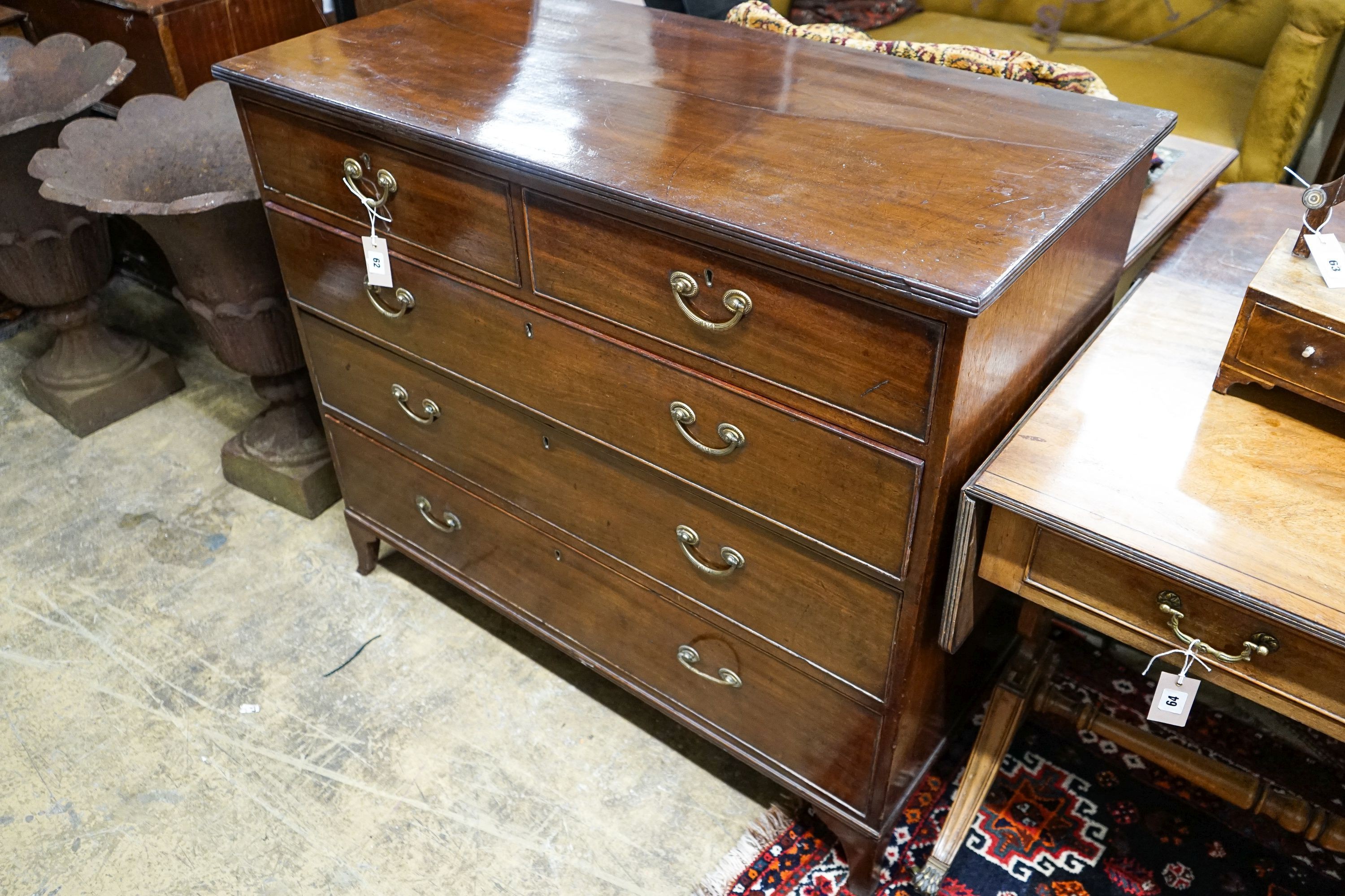A late George III mahogany chest of drawers, width 113cm, depth 54cm, height 97cm